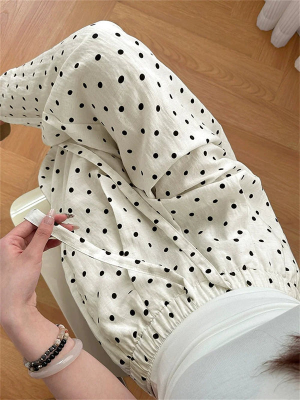 Pantalones de lino de pierna ancha con lunares Elizabeth