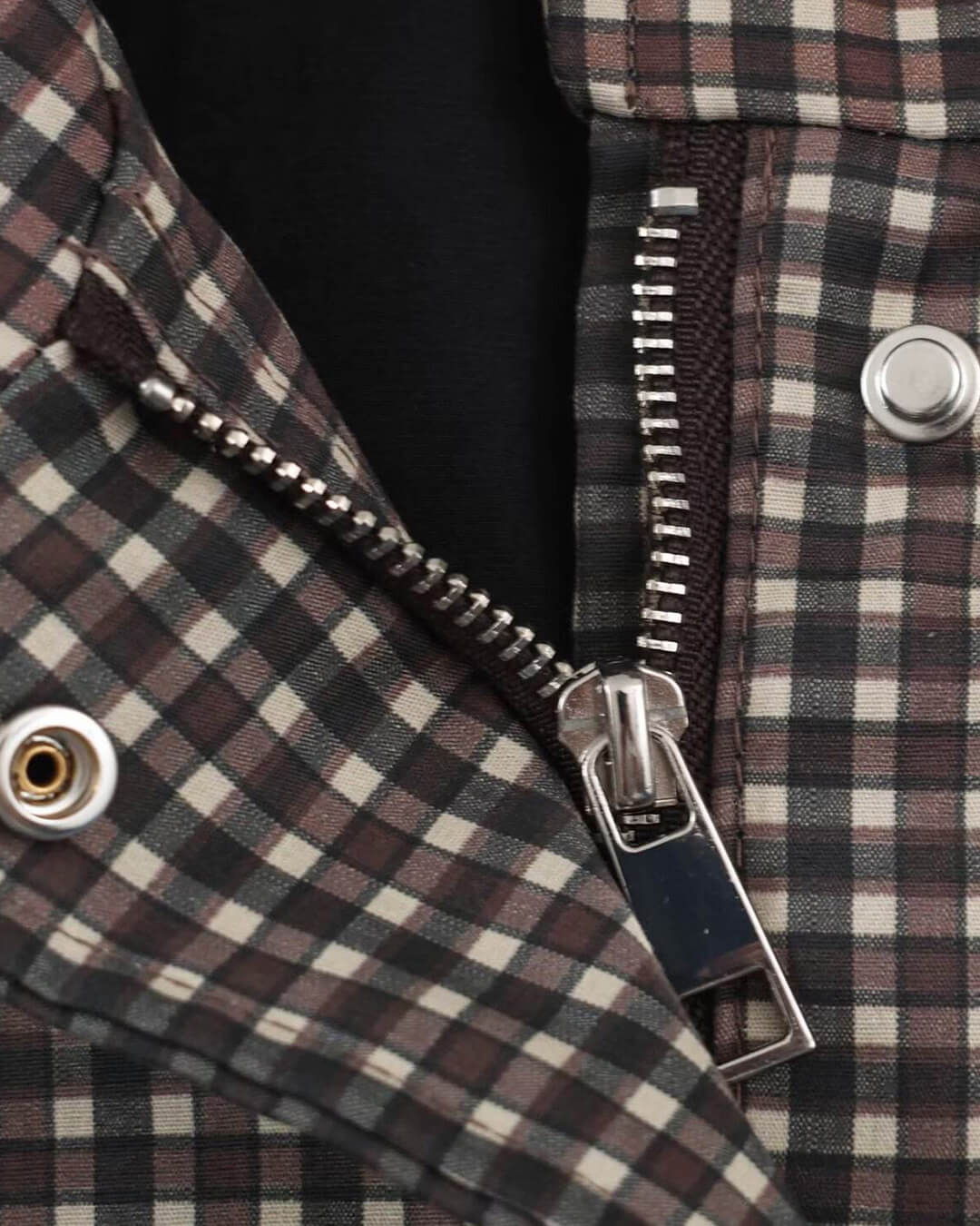 Juni Plaid Hooded Windbreaker in brown check – styled look