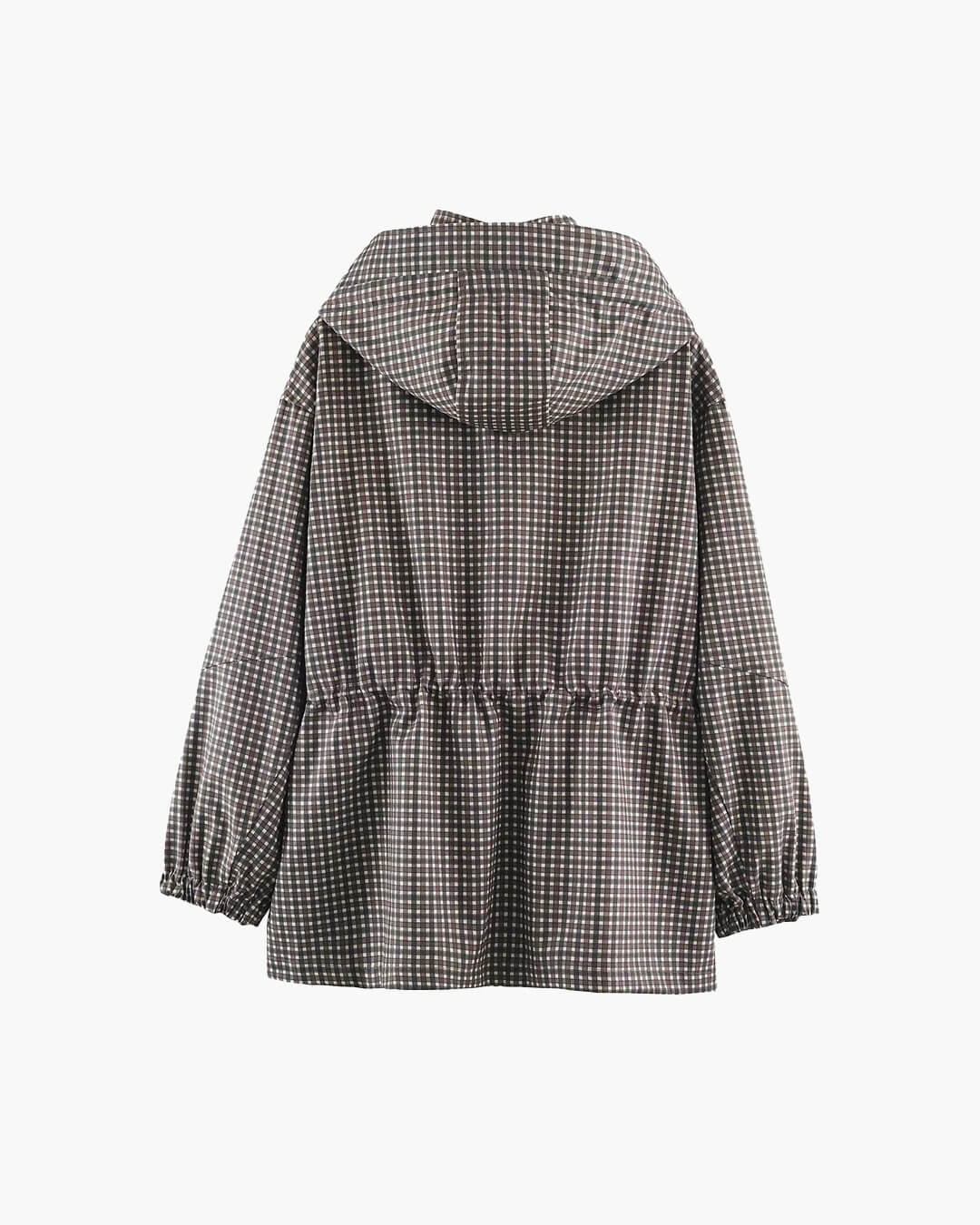 Juni Plaid Hooded Windbreaker in brown check – product shot