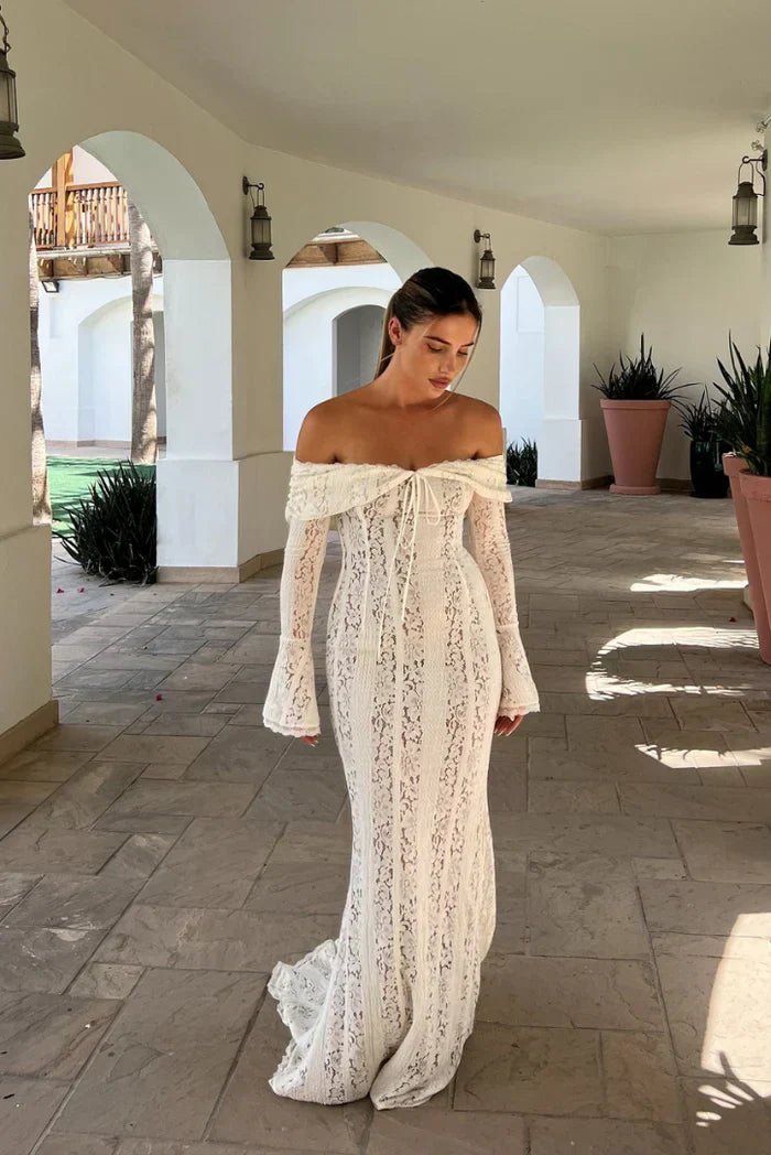 Maxivestido de encaje con hombros descubiertos Abby