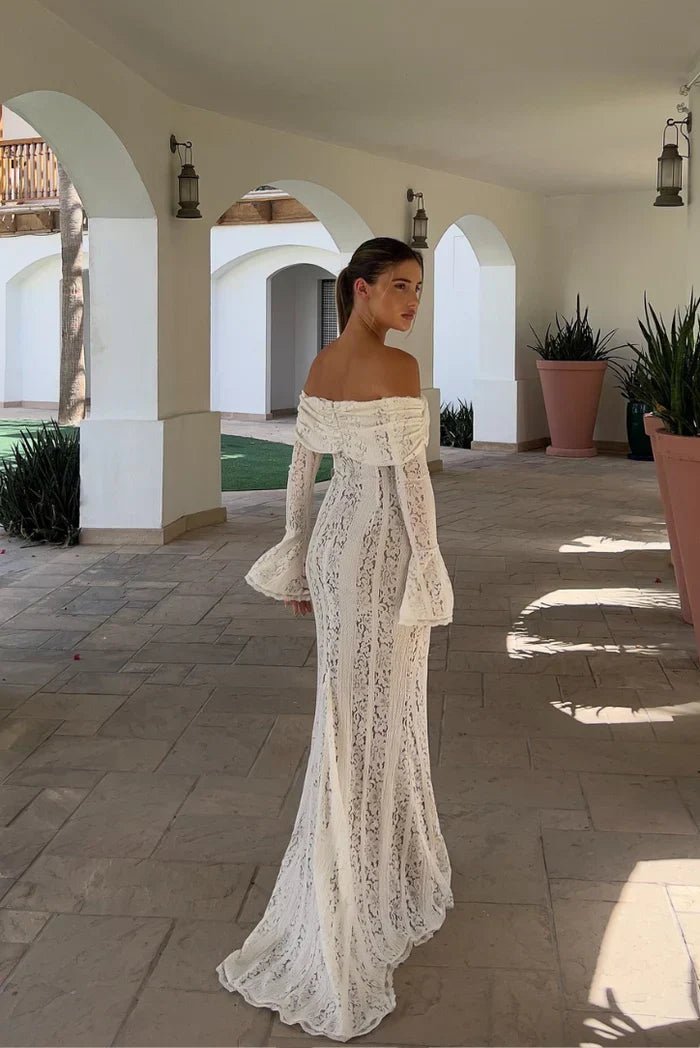 Maxivestido de encaje con hombros descubiertos Abby