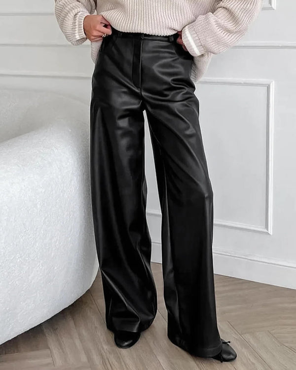 Pantalones de cuero de pierna ancha Ada