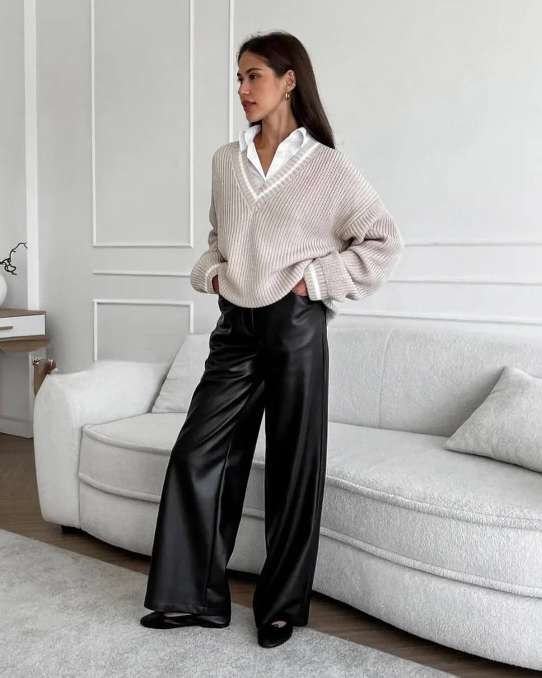 Pantalones de cuero de pierna ancha Ada