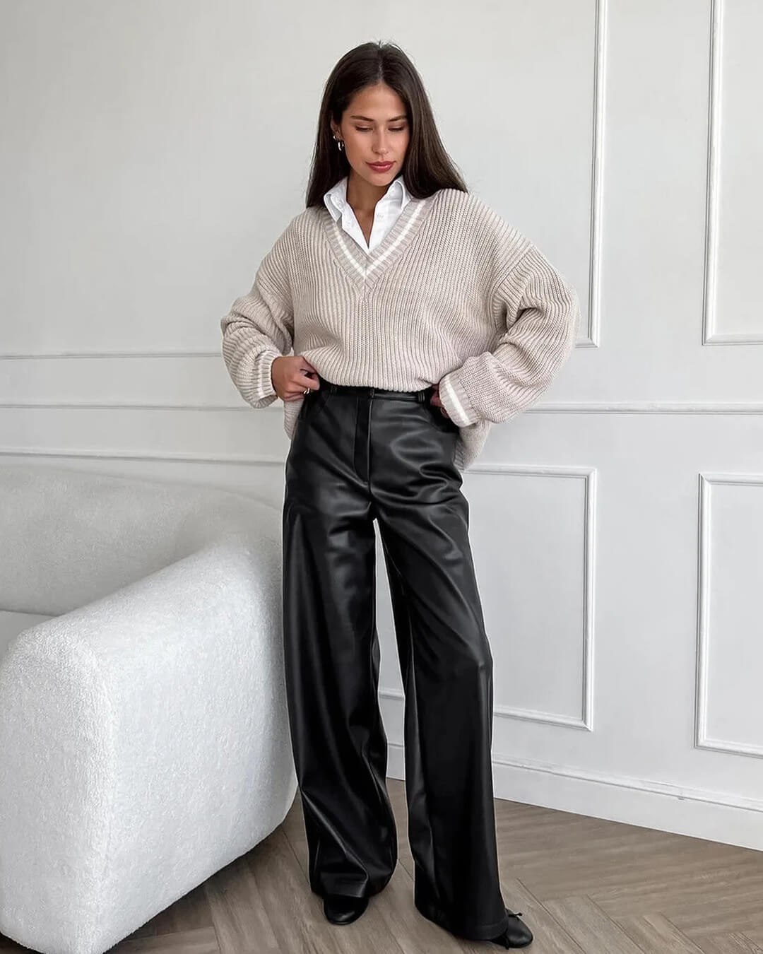 Pantalones de cuero de pierna ancha Ada