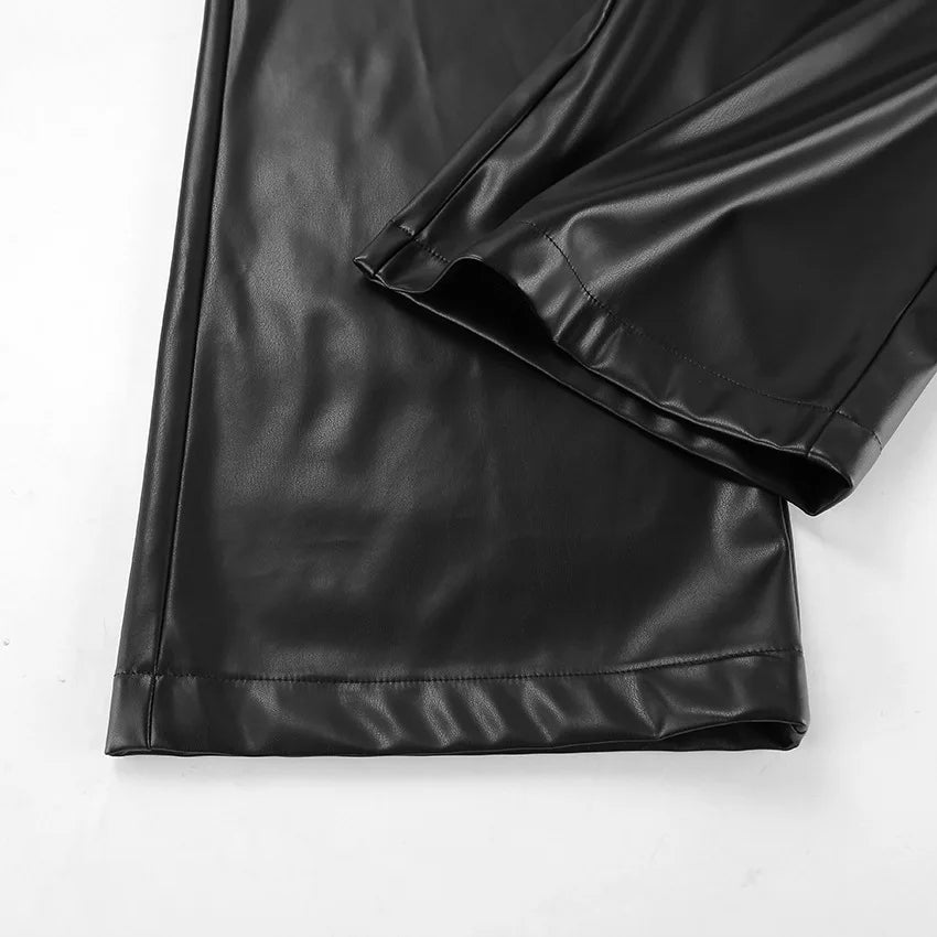 Pantalones de cuero de pierna ancha Ada