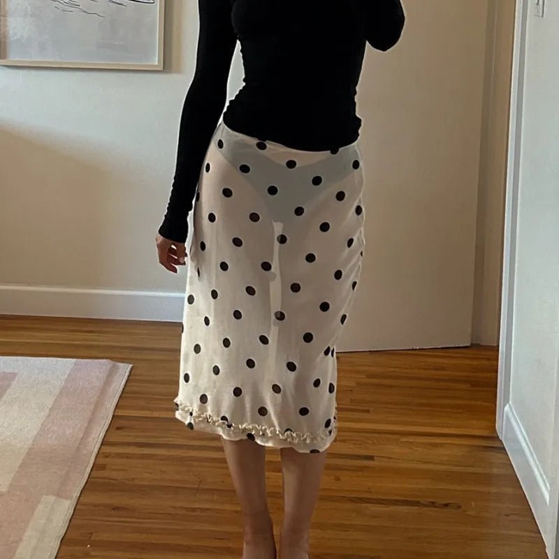 Falda midi de malla con lunares Adena