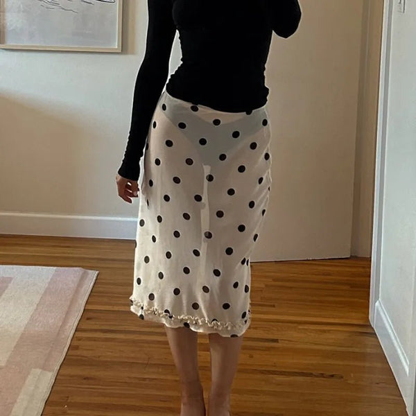 Falda midi de malla con lunares Adena