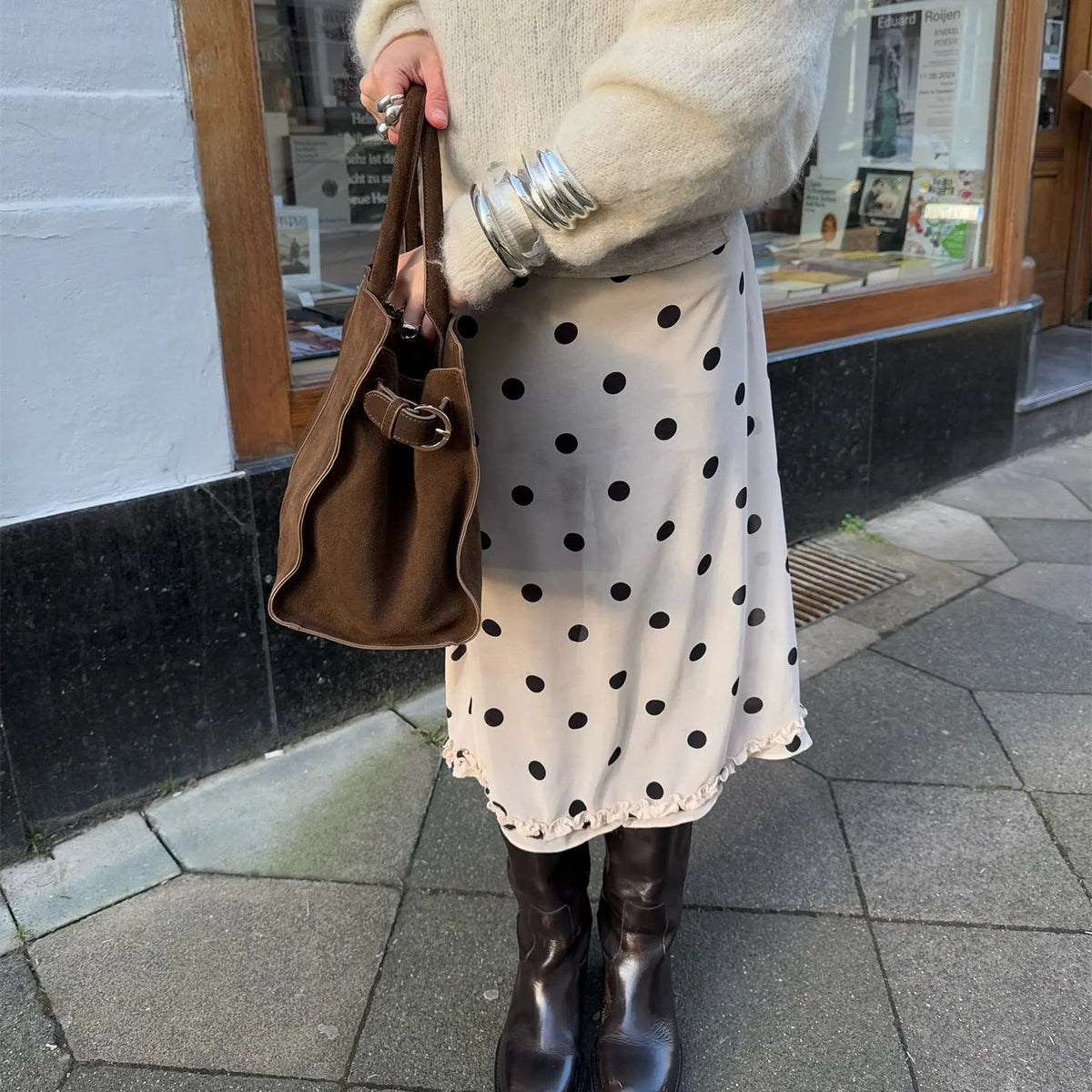 Falda midi de malla con lunares Adena