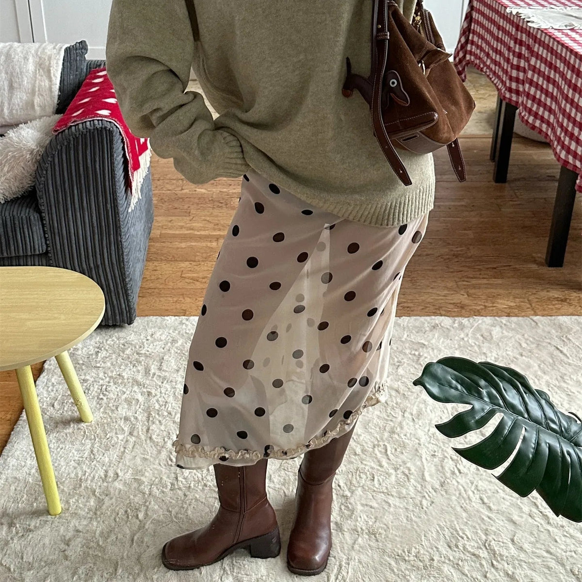 Falda midi de malla con lunares Adena
