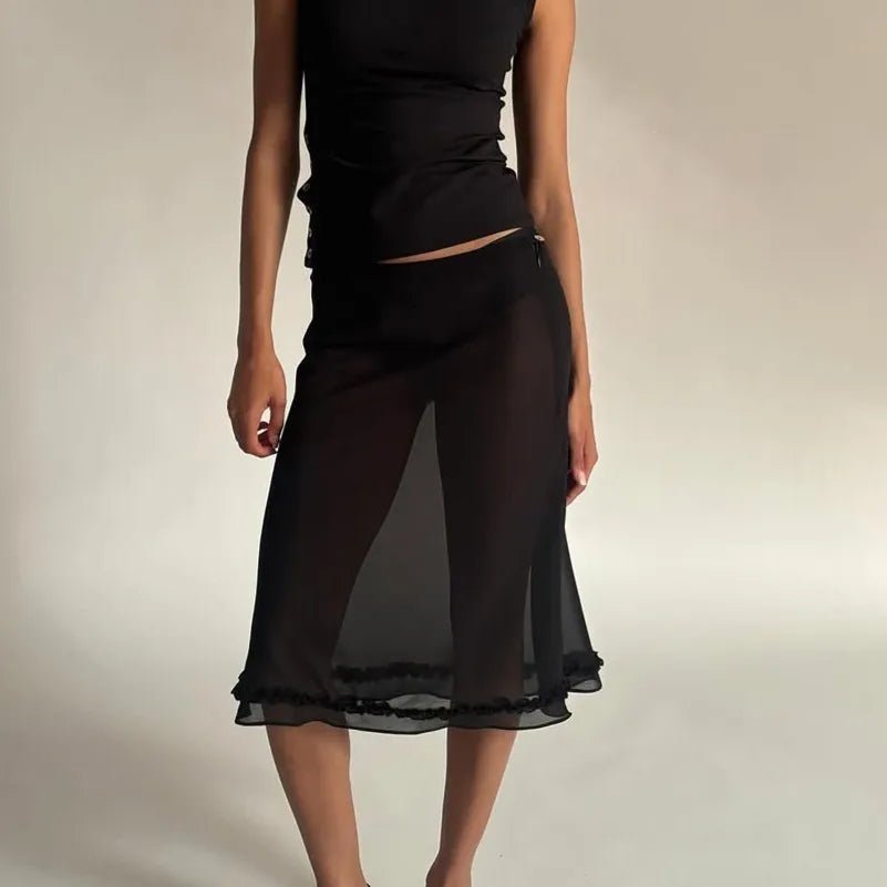 Falda midi de malla con lunares Adena