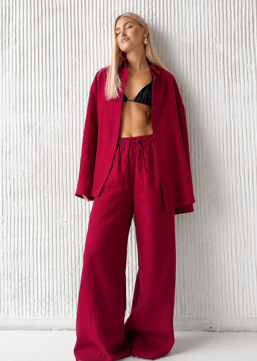 Conjunto de camisa de algodón relajada y pantalones de pierna ancha Adero