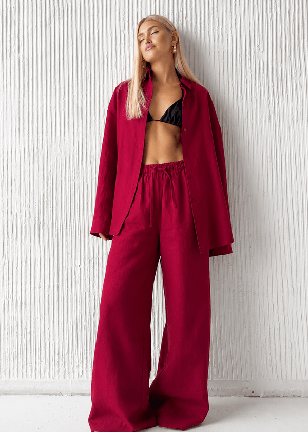 Conjunto de camisa de algodón relajada y pantalones de pierna ancha Adero