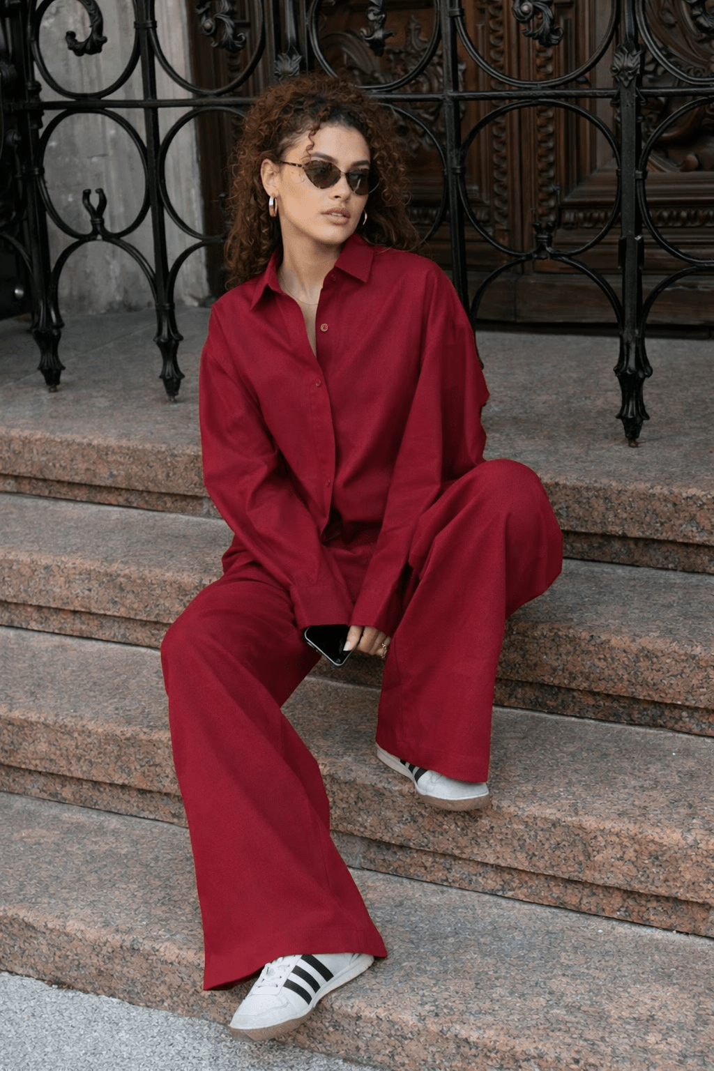 Conjunto de camisa de algodón relajada y pantalones de pierna ancha Adero