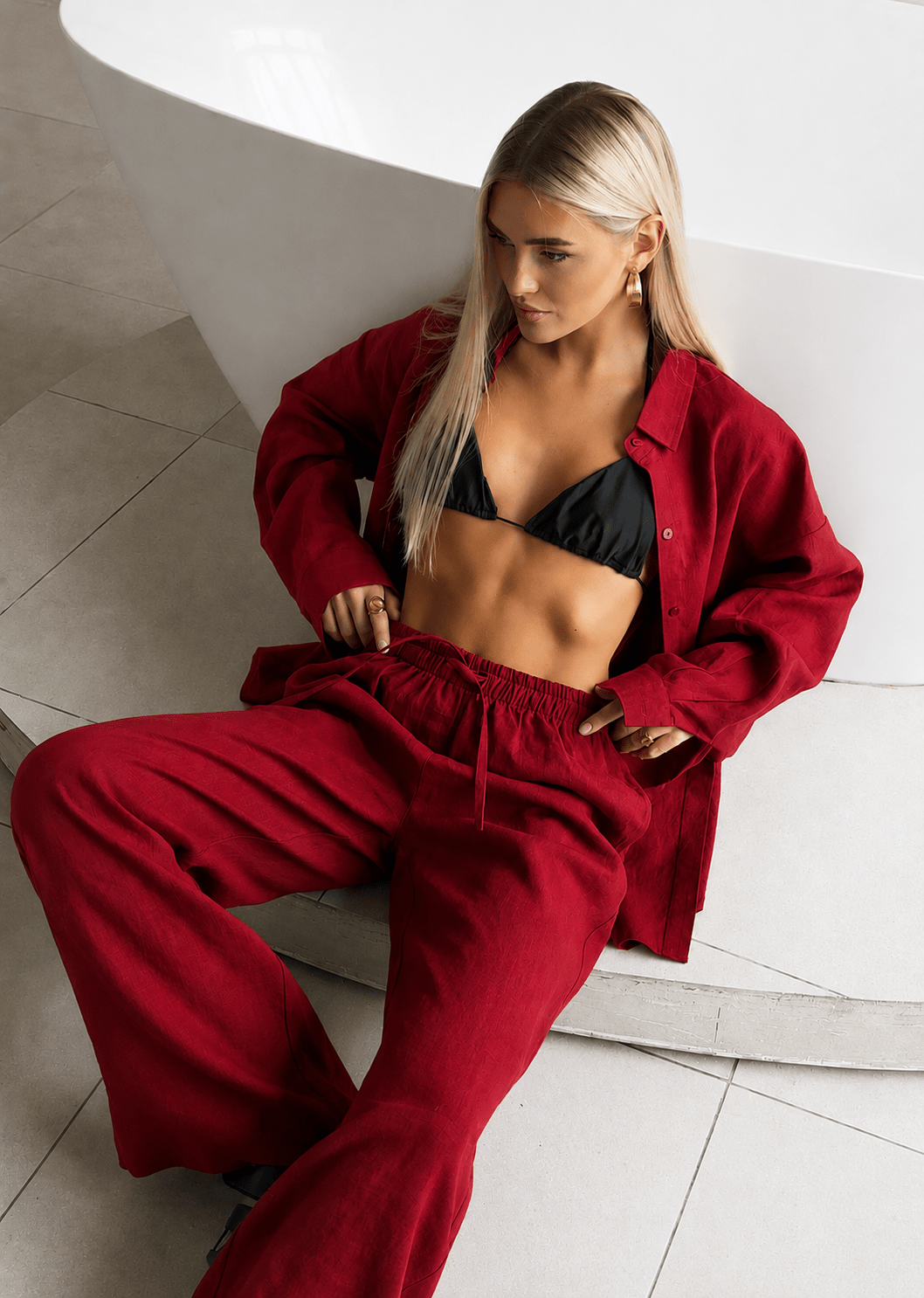 Conjunto de camisa de algodón relajada y pantalones de pierna ancha Adero