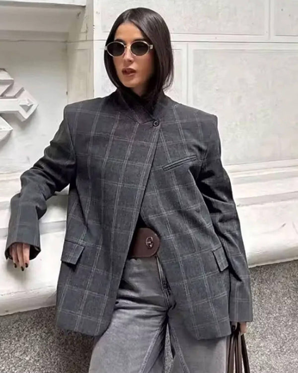 Blazer de cuadros con cuello mao Aerona