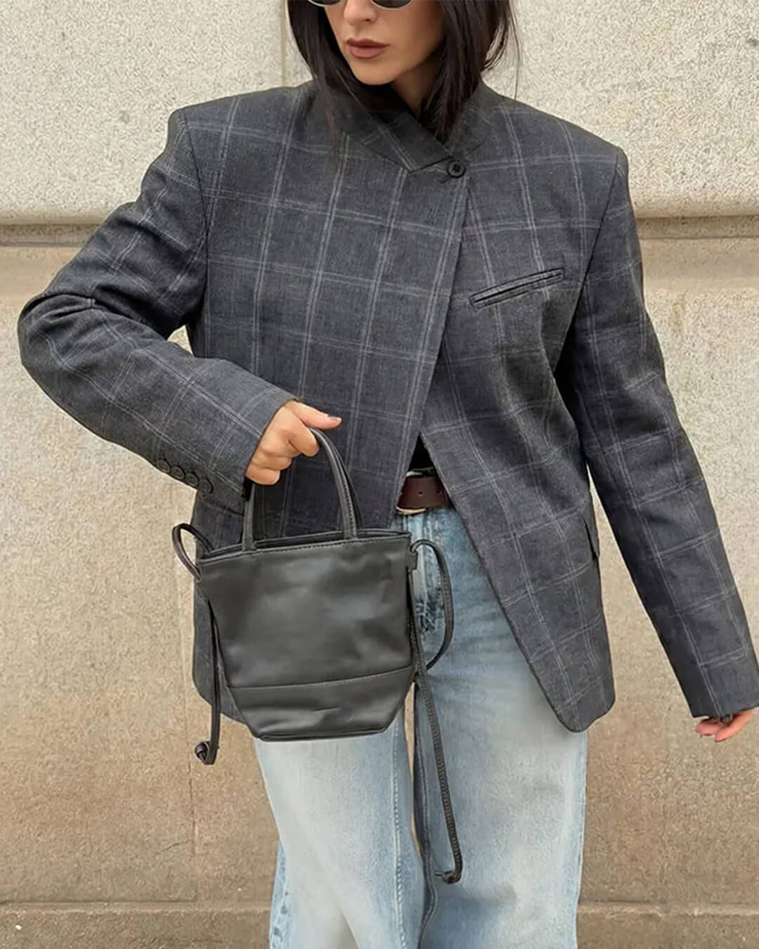 Blazer de cuadros con cuello mao Aerona