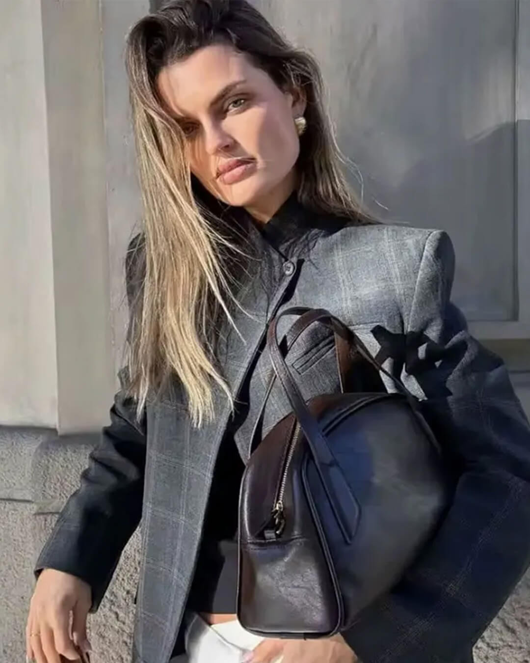 Blazer de cuadros con cuello mao Aerona