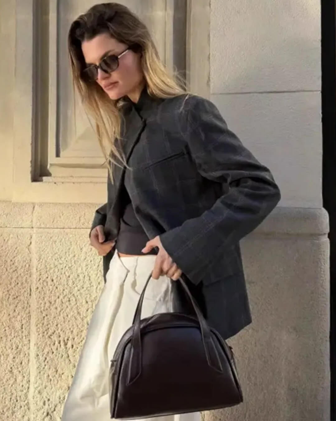 Blazer de cuadros con cuello mao Aerona