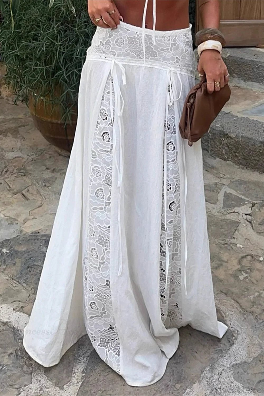 Falda larga Afsana de encaje estilo bohemio con patchwork