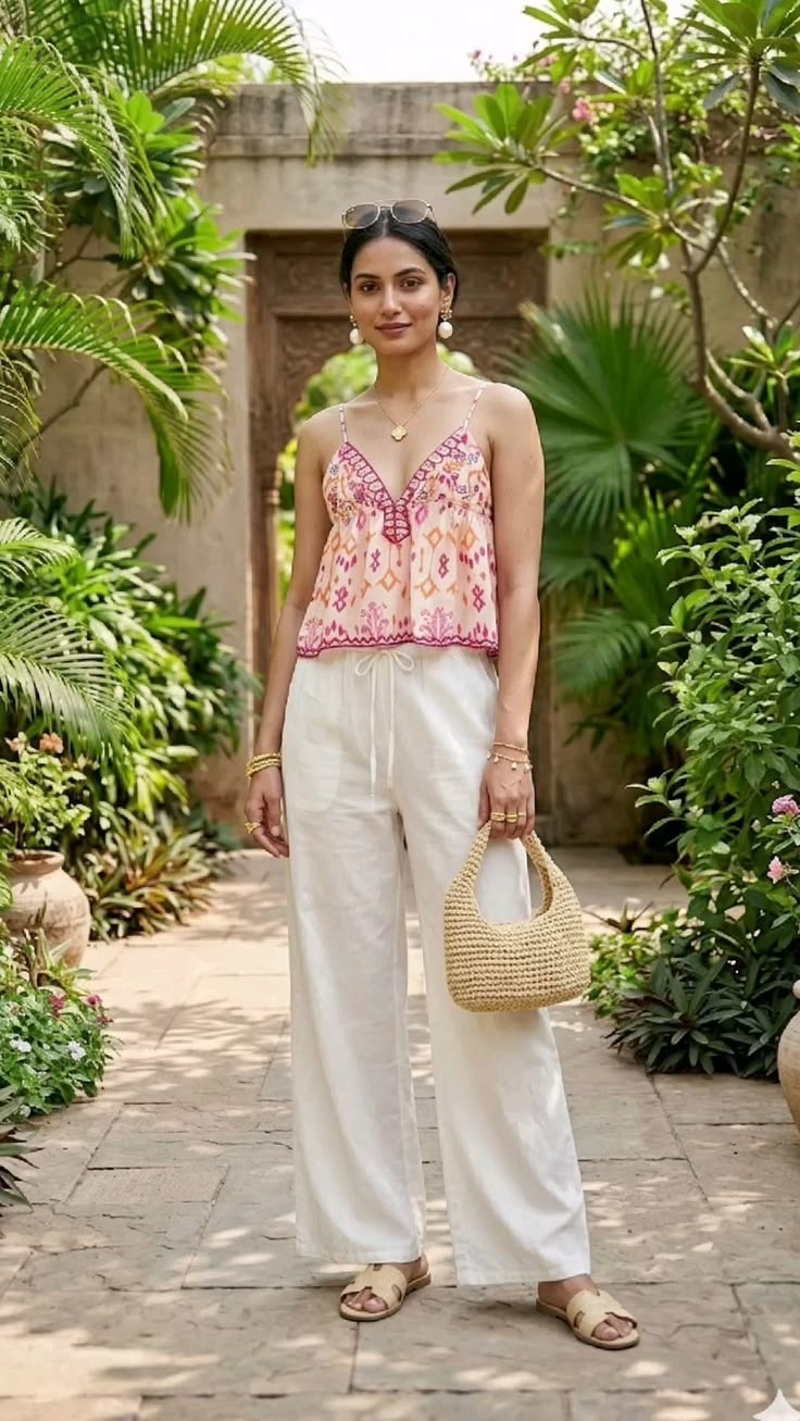 Top de tirantes Agrafena con bordado, estilo boho y lazos con borlas