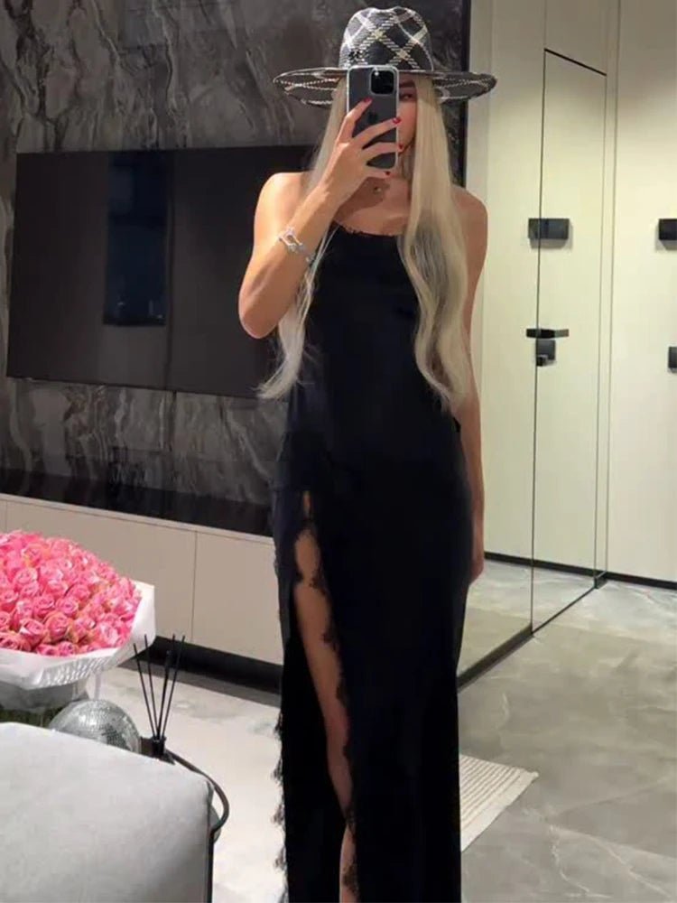 Vestido largo de encaje halter Ahlam