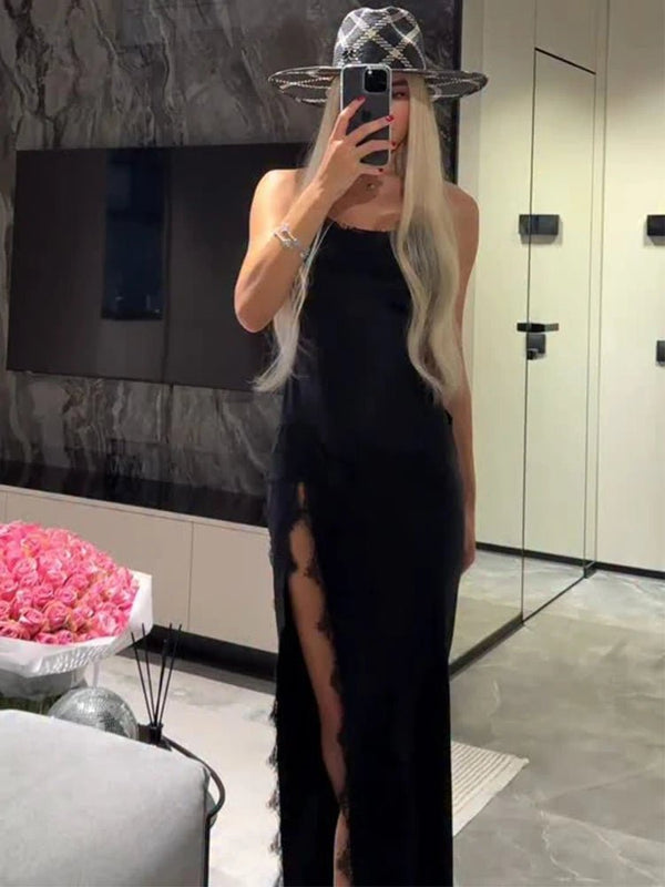 Vestido largo de encaje halter Ahlam