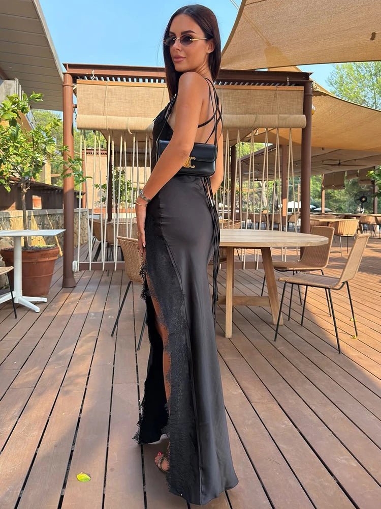 Vestido largo de encaje halter Ahlam
