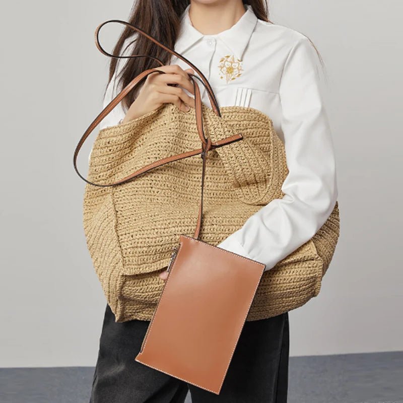 Bolso tote de paja tejido a mano Aimee