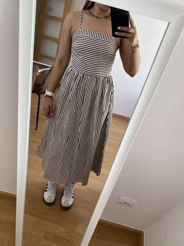 Maxivestido de tirantes fruncido a rayas Airlin