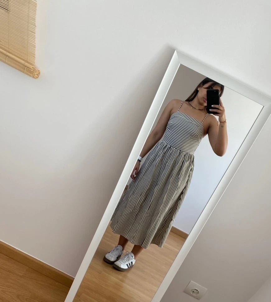 Maxivestido de tirantes fruncido a rayas Airlin