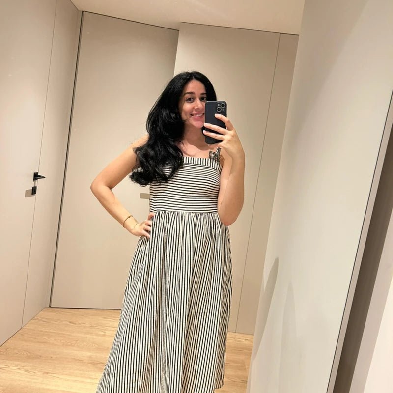 Maxivestido de tirantes fruncido a rayas Airlin