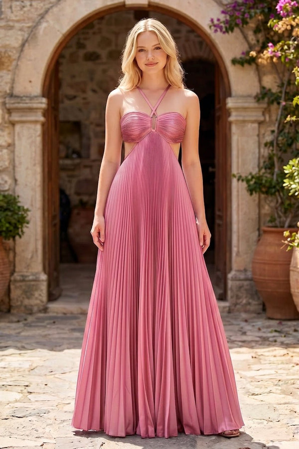 Vestido largo de gasa arrugada Aisen