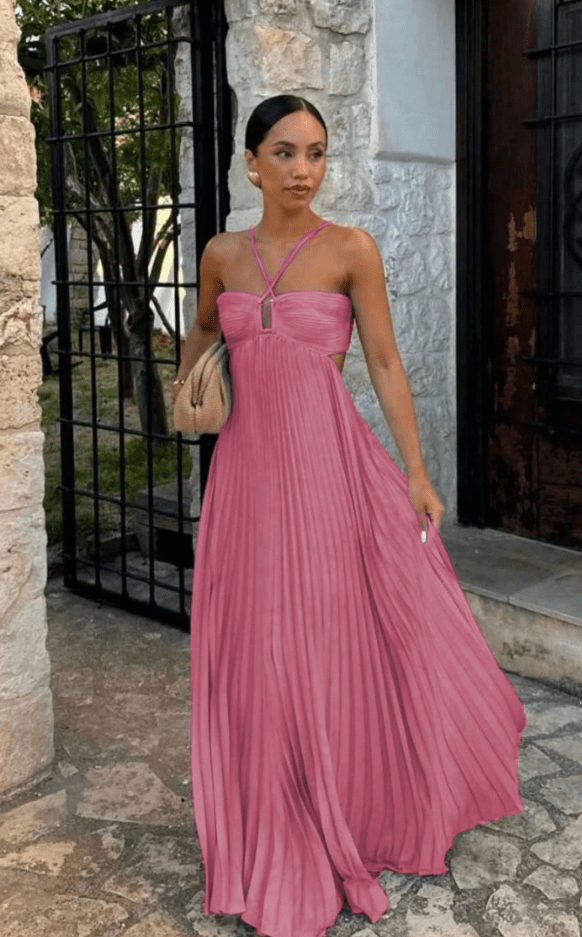 Vestido largo de gasa arrugada Aisen