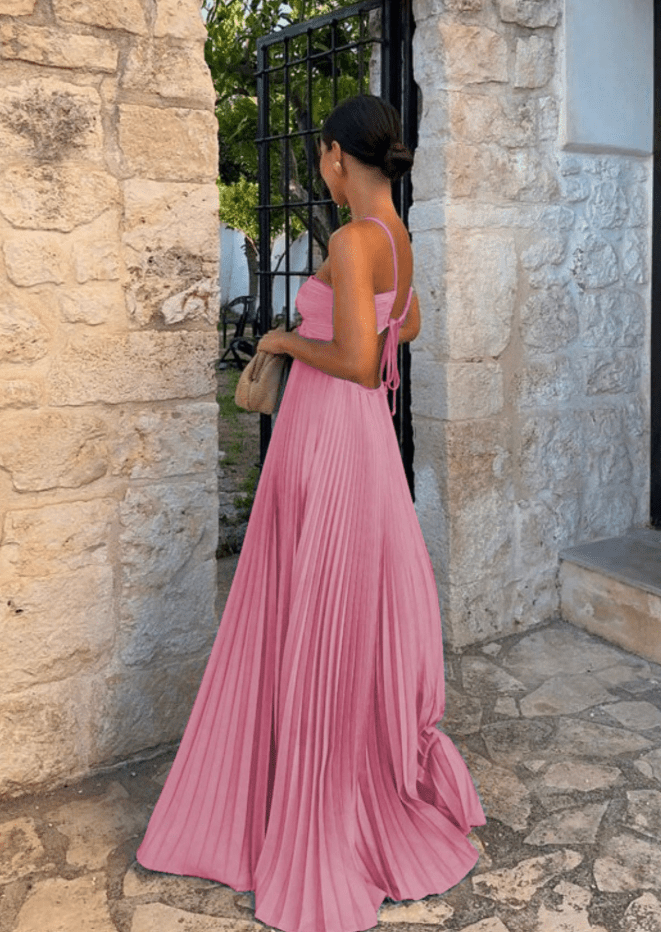 Vestido largo de gasa arrugada Aisen