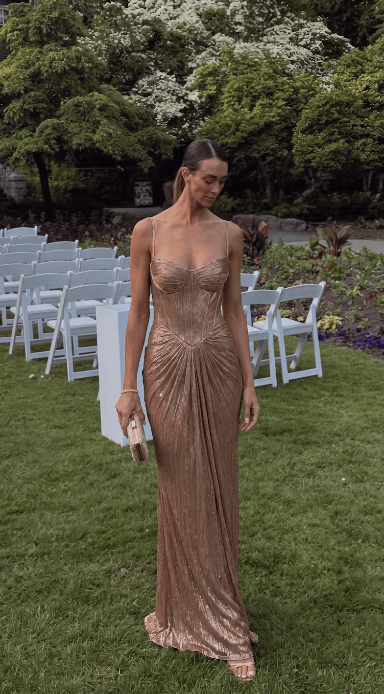 Vestido de gala plisado con corsé Aisena