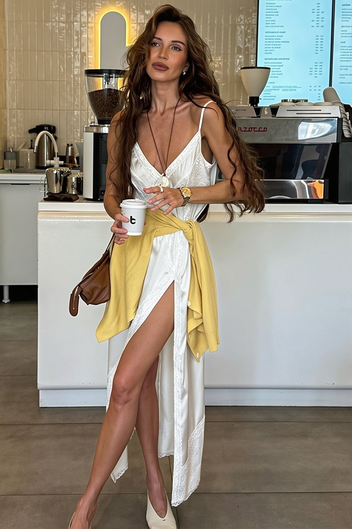 Vestido midi de encaje con acabado satinado Aishling