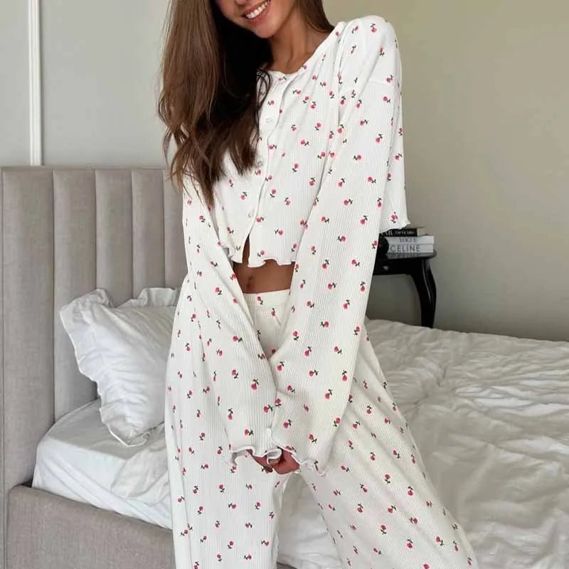 Conjunto de pijama floral de manga larga Aiza