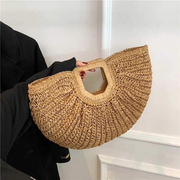 Bolso tote de ratán en forma de media luna Alyana
