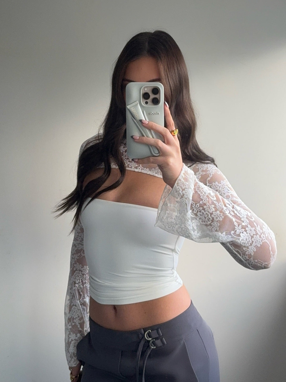 Top Amy de manga larga con patchwork de encaje