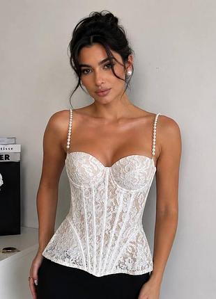 Top de tirantes tipo bustier de encaje transparente Aneyla