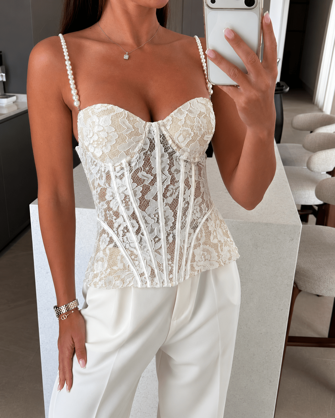 Aneyla Lace Sheer Bustier Cami Top