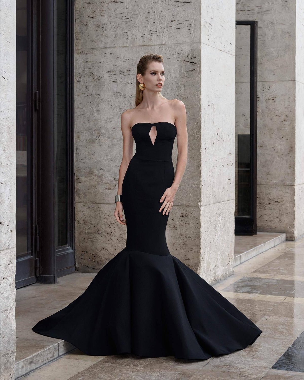 Vestido largo de sirena sin tirantes Anika