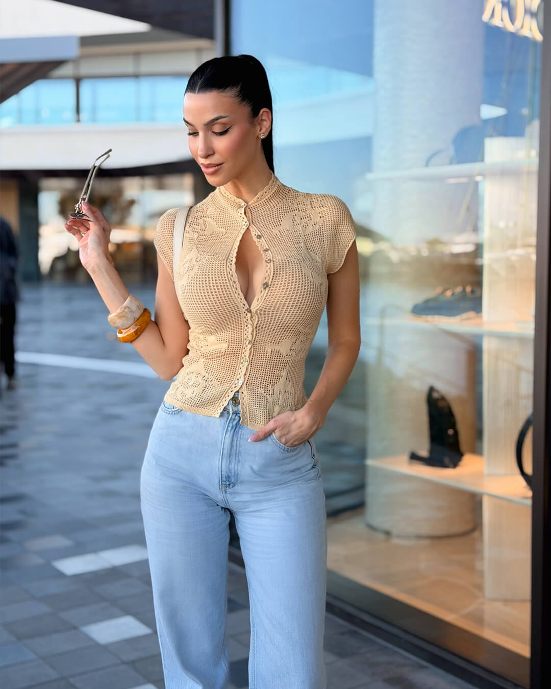 Top de cárdigan de punto Anne