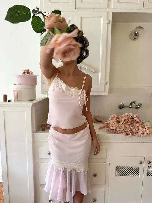 Conjunto de camisola y falda con paneles de encaje Anne