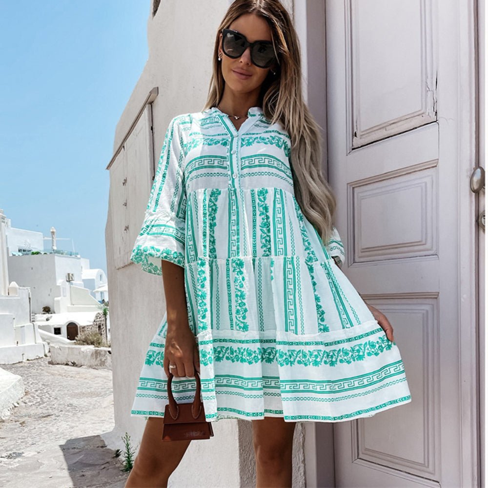 Minivestido bohemio Anouk de rayas con volantes