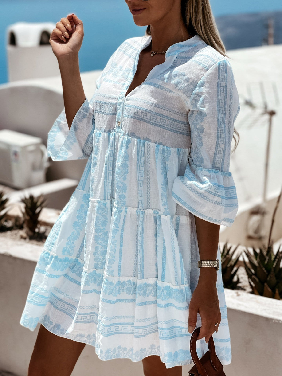 Minivestido bohemio Anouk de rayas con volantes