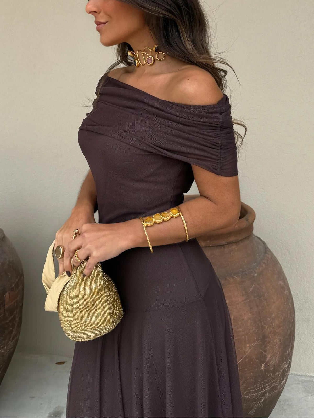 Vestido largo drapeado Anya