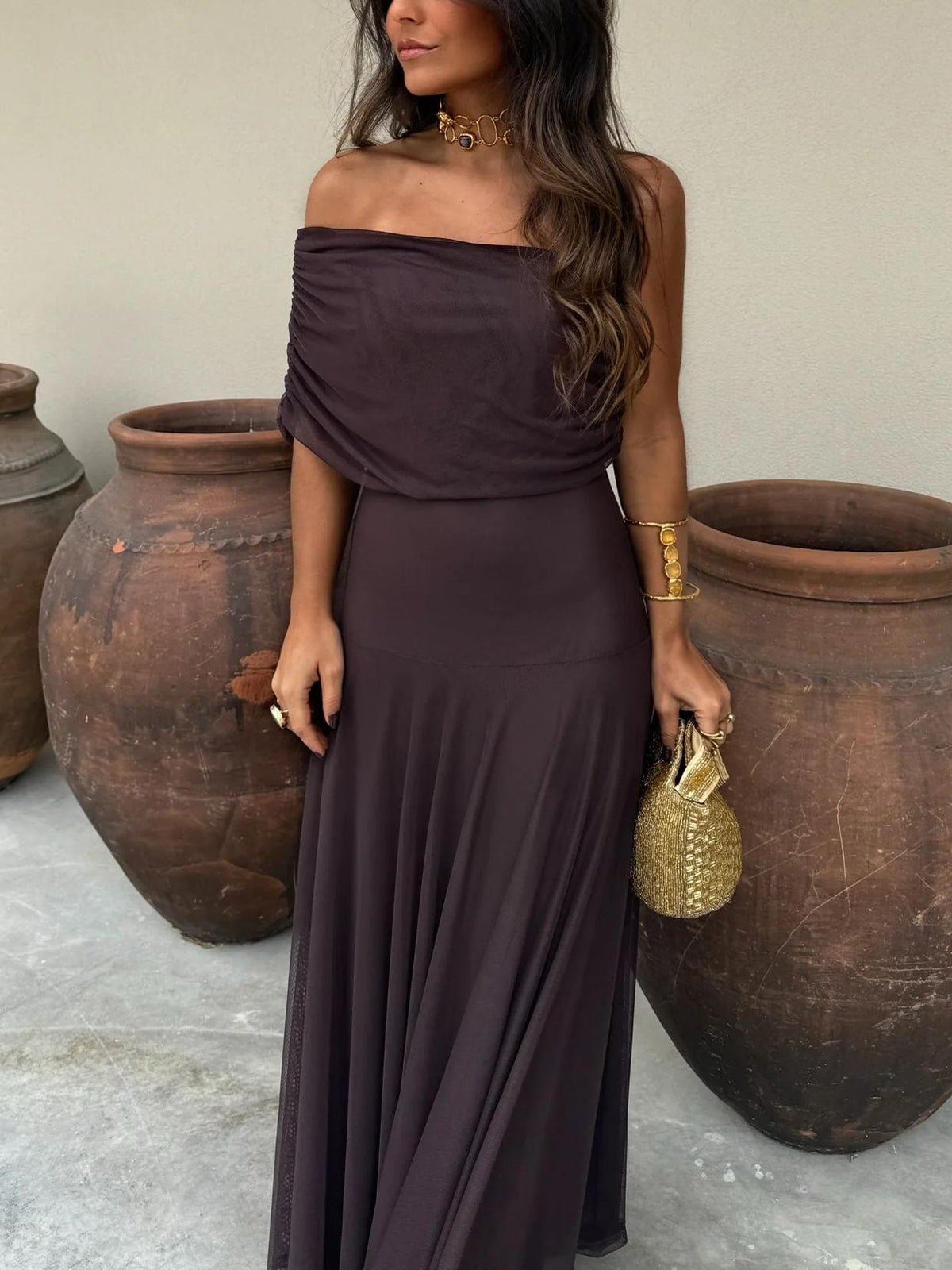 Vestido largo drapeado Anya