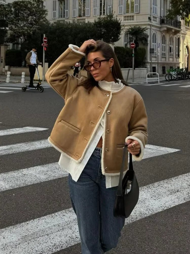 Abrigo de ante con pelo sintético Aralyn