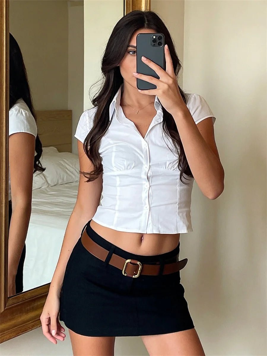 Ariana Cropped Button-Down Blouse